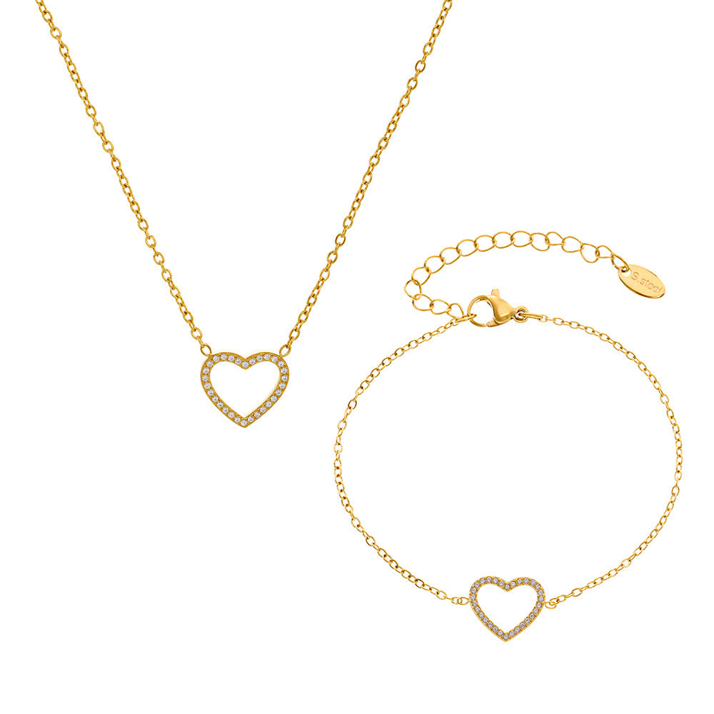 Full Diamond Love Zircon Necklace Bracelet Set