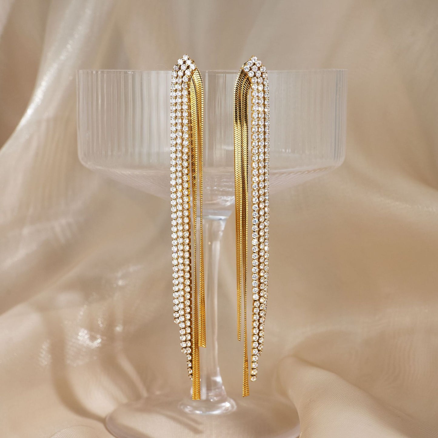 Light luxury zircon blade chain fringed earrings