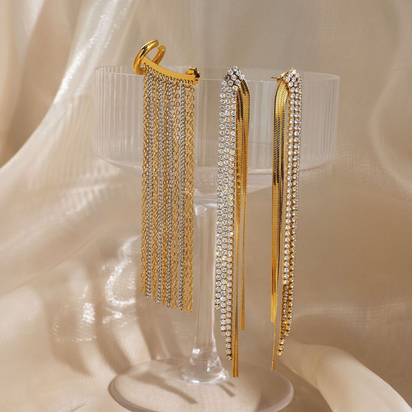 Light luxury zircon blade chain fringed earrings