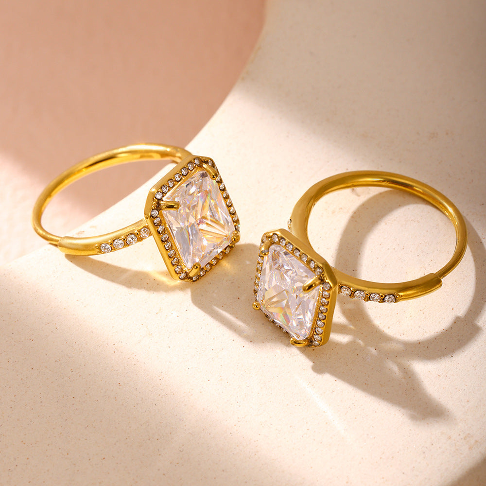 Large zircon diamond opening adjustable ring