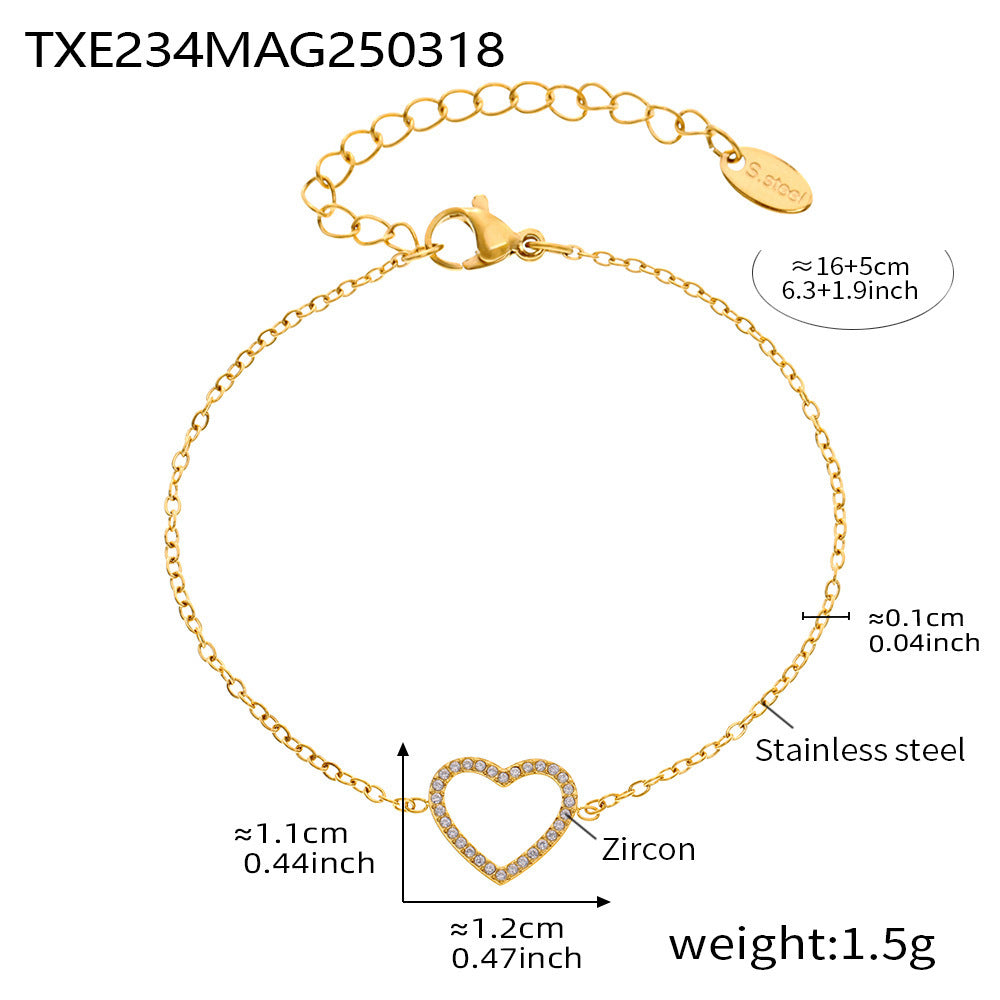 Full Diamond Love Zircon Necklace Bracelet Set