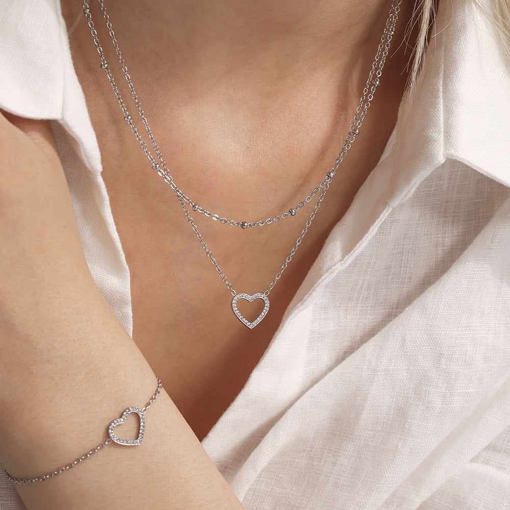 Full Diamond Love Zircon Necklace Bracelet Set