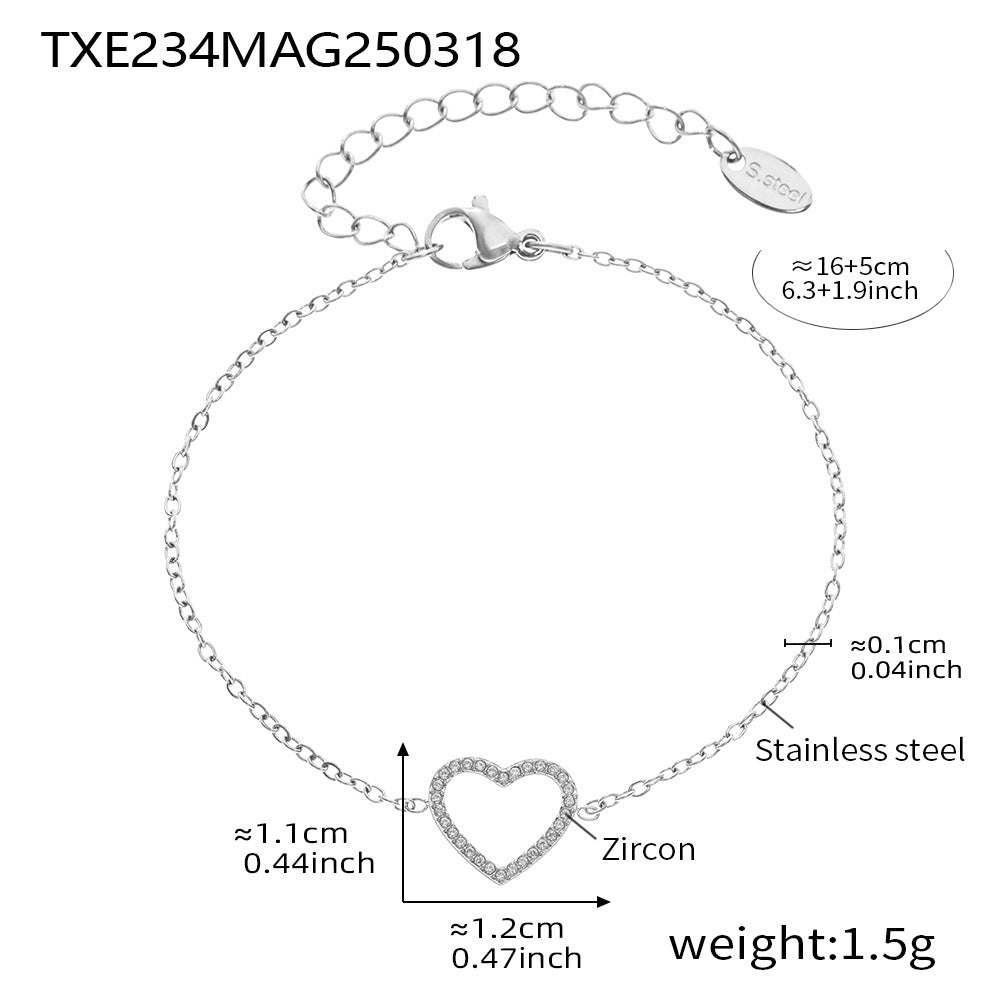 Full Diamond Love Zircon Necklace Bracelet Set