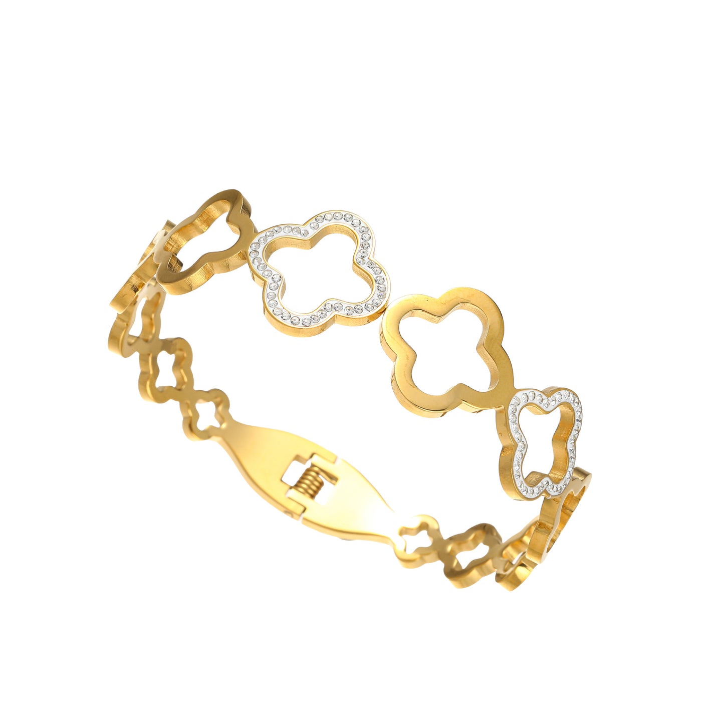 Hollow four-leaf clover bracelet with diamond spring buckle bracelet