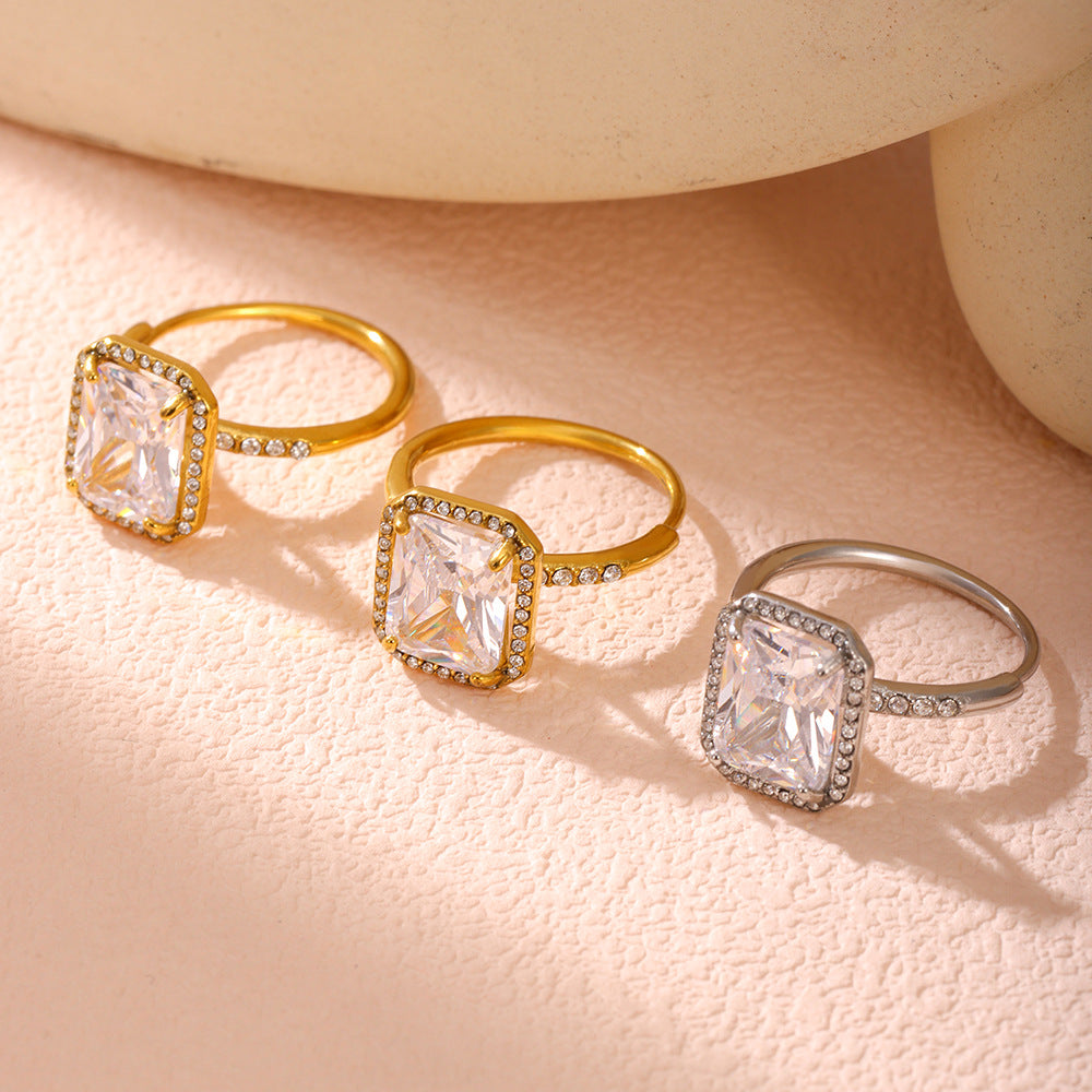 Large zircon diamond opening adjustable ring