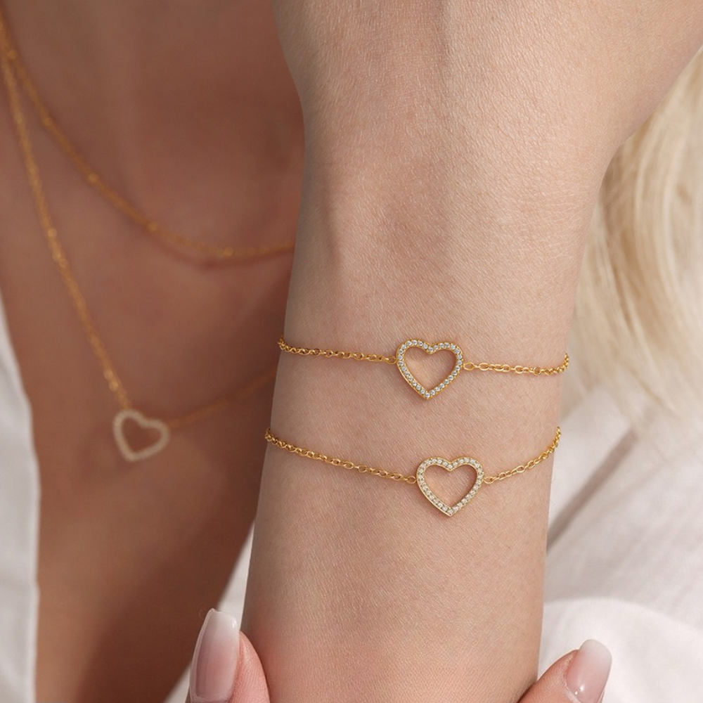 Full Diamond Love Zircon Necklace Bracelet Set