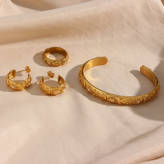 Sun Moon Gypsy Ring Bracelet Earrings Set