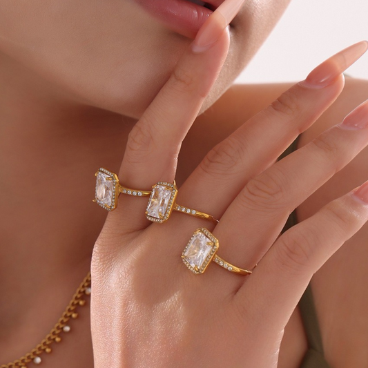 Large zircon diamond opening adjustable ring