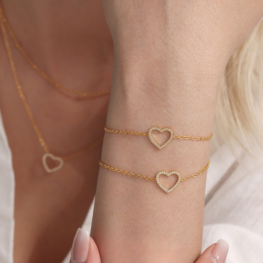 Full Diamond Love Zircon Necklace Bracelet Set